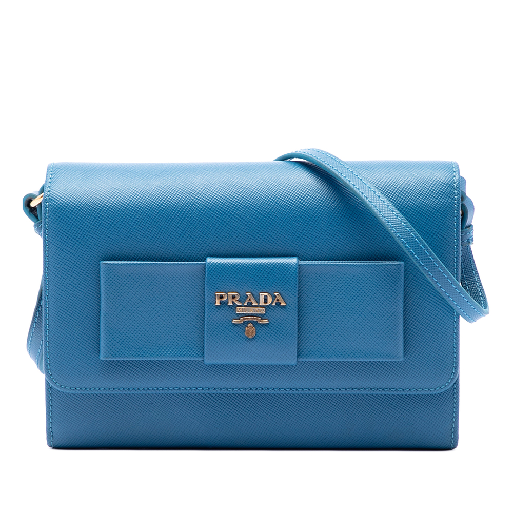Pre-Loved Prada Saffiano Lux Bow Wallet On Strap